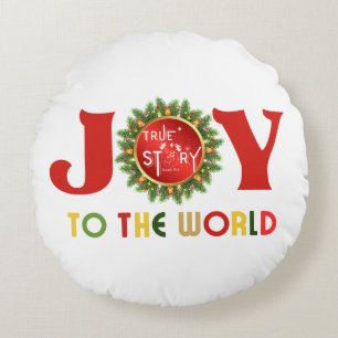 Joy to the World Christmas Wreath Round Cushion