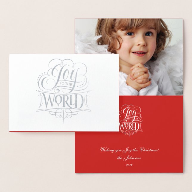 Joy to the World Classic Silver Foil Red Christmas Foil Card (Display)