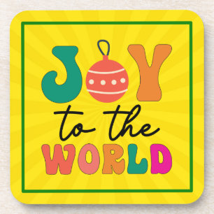 Joy To The World Colourful Christmas Typography Coaster