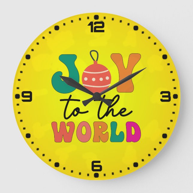 Joy To The World Colourful Christmas Typography Large Clock (Front)
