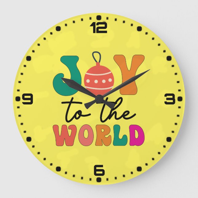 Joy To The World Colourful Christmas Typography Large Clock (Front)