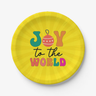 Joy To The World Colourful Christmas Typography Paper Plate