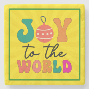 Joy To The World Colourful Christmas Typography Stone Coaster