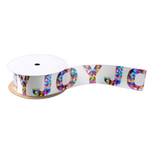 Joy to the World Colourful Sparkly Holiday Satin Ribbon