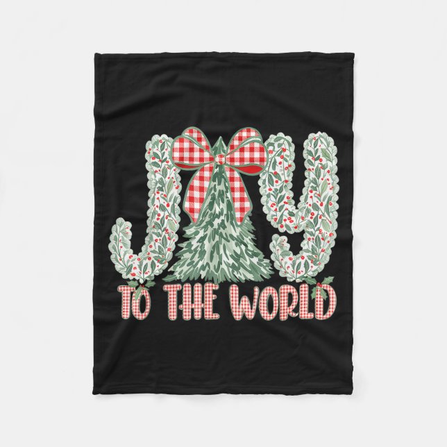 Joy To The World Coquette Bow Christmas Nativity C Fleece Blanket (Front)