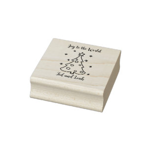 Joy to the world customisable Christmas tree  Rubber Stamp