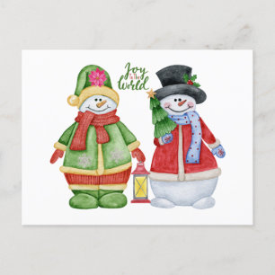 Joy to the World - Cute Christmas Snowmen Holiday Postcard