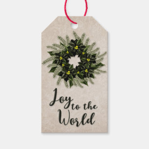 Joy to the World Dark Green Poinsettia Wreath Gift Tags