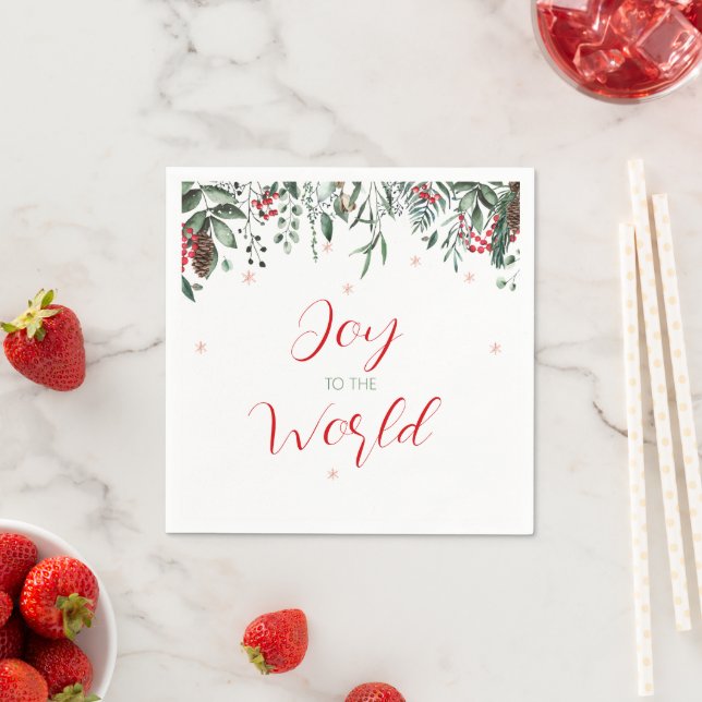 Joy to the World Elegant Greenery Christmas Napkin (Insitu)