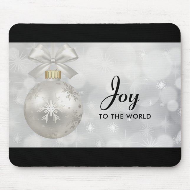 Joy to the World Elegant Silver Christmas Ball Mouse Pad (Front)