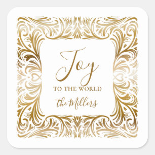 Joy to the world Family Name Elegant Christmas Square Sticker