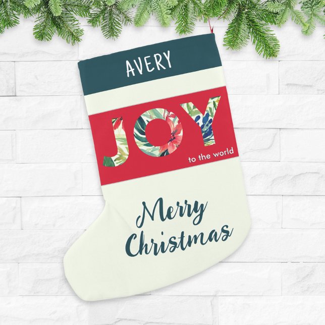 Joy To The World Festive Modern Small Christmas Stocking (A personalized, festive Christmas stocking, with 'Joy to the world' and 'Merry Christmas' words)