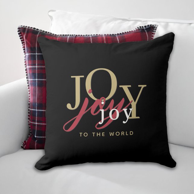 Joy to the World Festive Typography Black Cushion (Creator Uploaded)