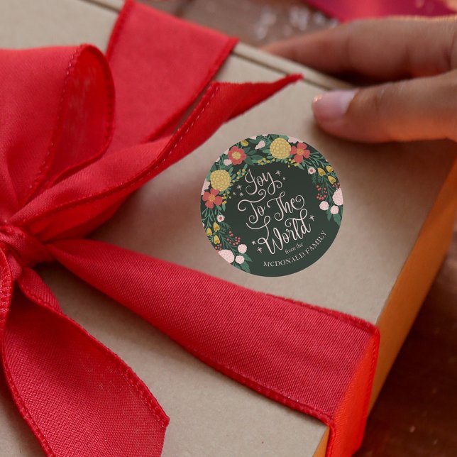 Joy To The World Floral Garden Elegant Classic Round Sticker (Joy To The World Floral Garden Elegant Classic green Round Sticker)