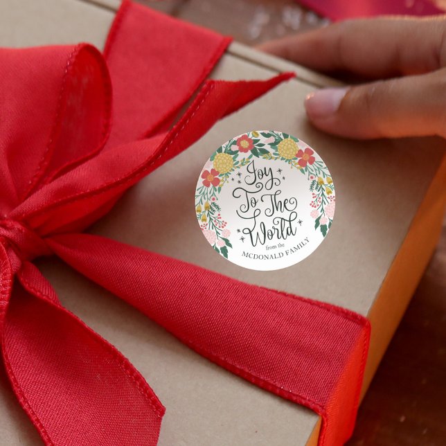 Joy To The World Floral Garden Elegant Classic Round Sticker (Joy To The World Floral Garden Elegant Classic White Round Sticker)