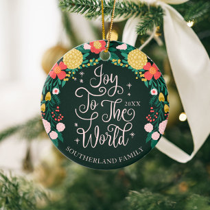 Joy To The World Floral Garden Elegant Photo Frame Ceramic Ornament