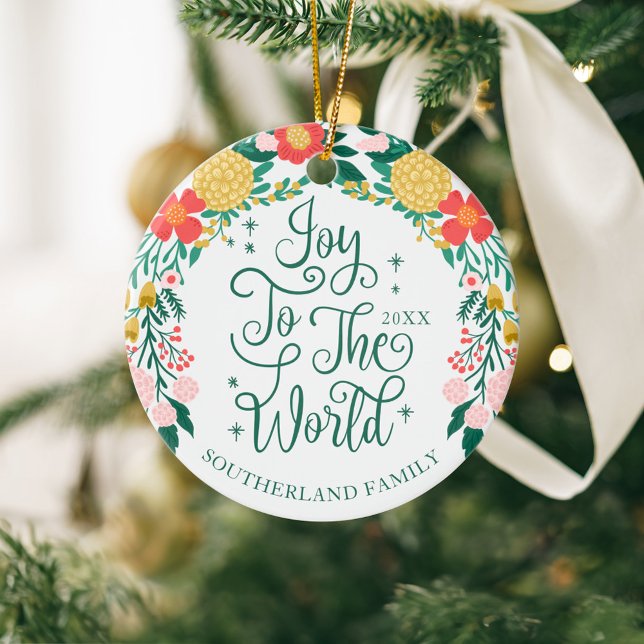 Joy To The World Floral Garden Elegant Photo Frame Ceramic Ornament (Joy To The World Floral Garden Elegant Photo Frame Ceramic Ornament)
