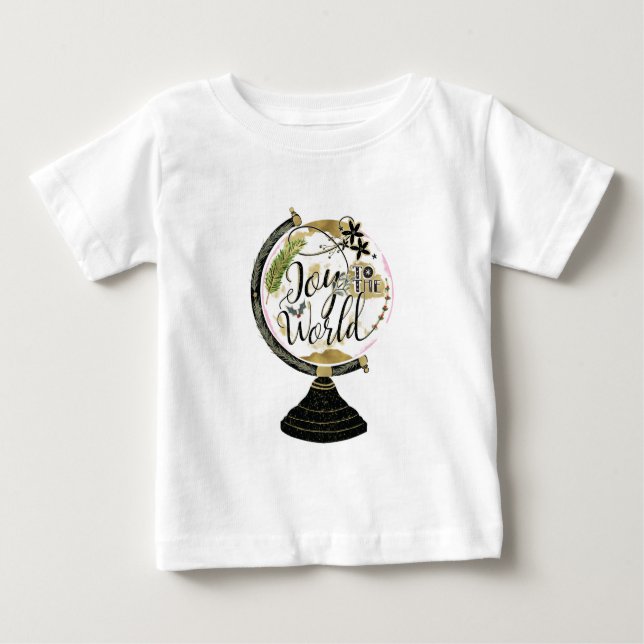 Joy to the World Global Holiday Pink & Red Party Baby T-Shirt (Front)