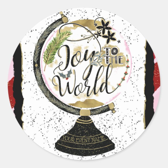 Joy to the World Global Holiday Pink & Red Party Classic Round Sticker (Front)