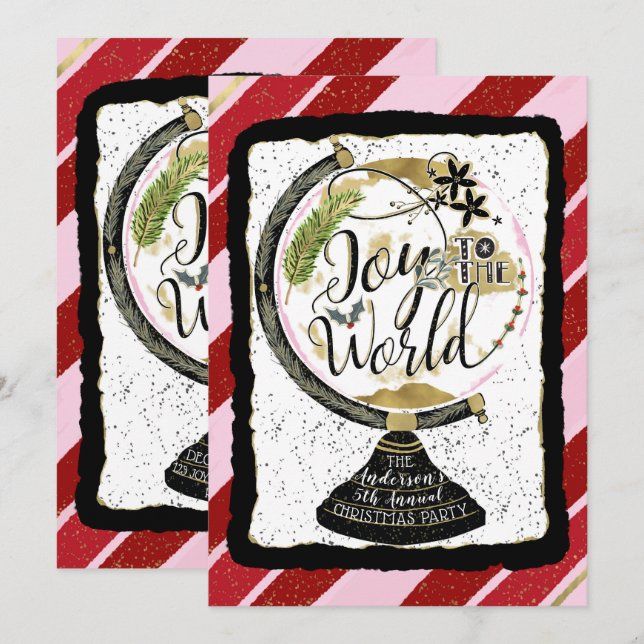 Joy to the World Global Holiday Pink & Red Party Invitation (Front/Back)