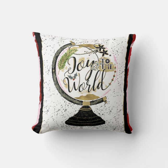 Joy to the World Global Holiday Pink & Red Stripes Cushion (Front)