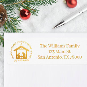 Joy to the World Gold Nativity Return Address Label