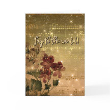 Joy to the World Gold Sparkle Holiday Cards