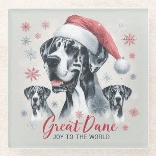 Joy to the World - Great Dane Christmas Holiday Glass Coaster