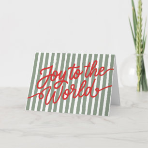 Joy To The World Green Striped Holiday Card