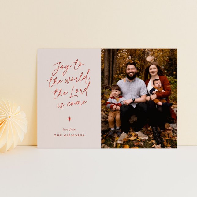 Joy to the World Handwriting Religious Christmas Holiday Card (joy to the world in a handwritten script - 1-photo religious Christmas card)