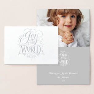 Joy to the World Heavenly Silver Foil Christmas Card