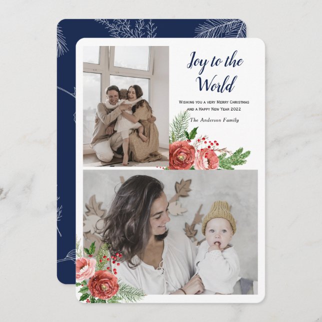 Joy to the world Holiday greeting with photo (Front/Back)