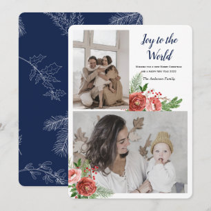 Joy to the world Holiday greeting with photo Card