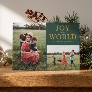Joy to the World Holiday Photo Collage - Green Card