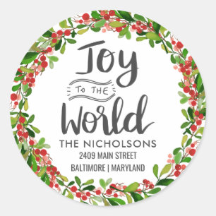 Joy To The World Holiday Return Address Classic Round Sticker