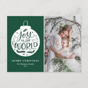 Joy To The World Lettering Green Christmas Photo Holiday Postcard