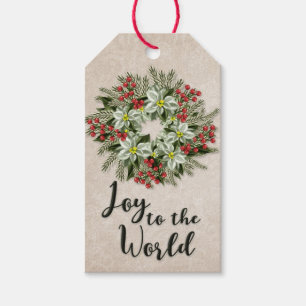 Joy to the World Light Green Poinsettia Wreath Gift Tags