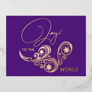 Joy to the World Modern Calligraphy  Foil Holiday Postcard