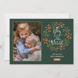 Joy to the World Modern Calligraphy Holiday Wreath Card