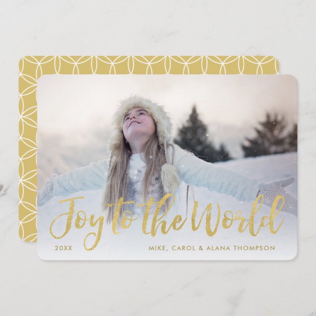 Joy To The World | Modern Gold 1 Photo Holiday Card (Front/Back)
