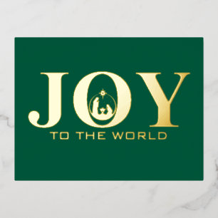Joy to the World Nativity Gold Foil Christmas Foil Holiday Postcard