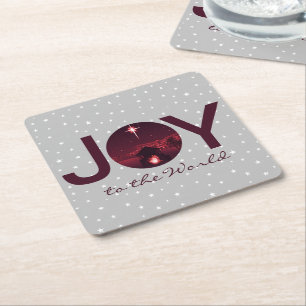 Joy to the World nativity   Square Paper Coaster