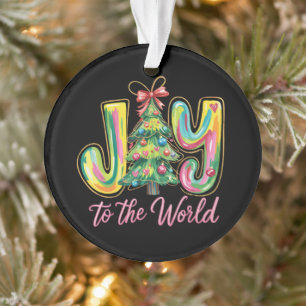 Joy To The World Neon Christmas Tree Brushstroke  Ornament