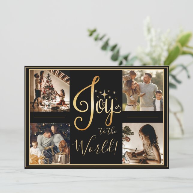 Joy to the World Photo Christmas Gold Holiday Card (Standing Front)