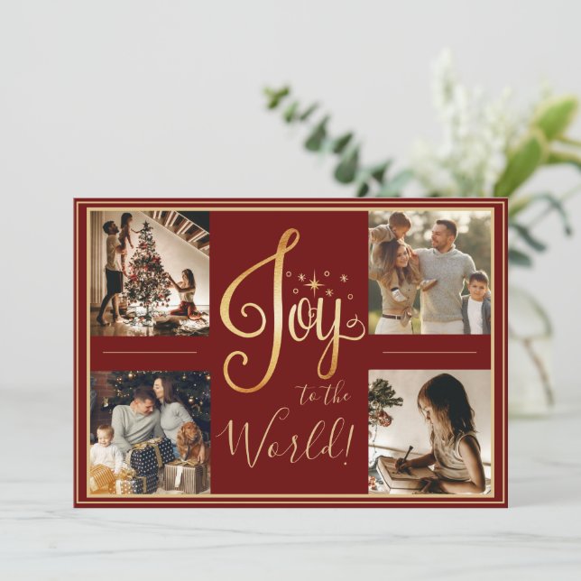 Joy to the World Photo Christmas Red Holiday Card (Standing Front)