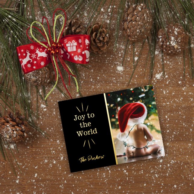 Joy To The World Photo Foil Holiday Postcard (Creator Uploaded)