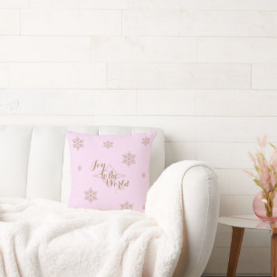 Joy to the world pink and gold cushion