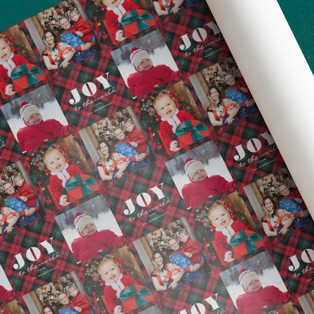 Joy to the World Plaid Photo Holiday Wrapping Pape Wrapping Paper (Creator Uploaded)