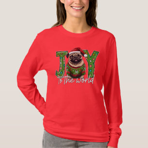 Joy To The World Pug Santa Christmas T-Shirt
