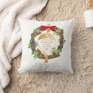 Joy To The World Quote Elegant Christmas Wreath Cushion